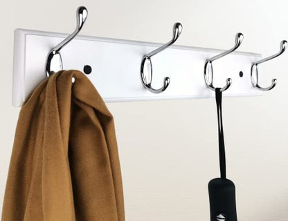4 Silver Hooks Wood Coat Rack Wall Mount, 17.3’’, Heavy Duty Hooks for Hanging Clothes,Hat,Backpack etc, Great Modern Wall Decoration for Entryway Hallway Mudroom Farmhouse,White - size: Small-17.3in(44cm),4 Silver Hooks, style: Modern