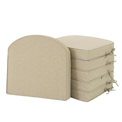 Outdoor Chair Cushions, Fade-Resistant & Water-Resistant, D Shaped Patio Furniture Seat Chair Pads Replacement with Ties, Non-Slip Bottom, Removable Cover, Set of 6, 17 x 16 Inch, Natural - color: Natural, size: 17" x 16" 6 Pack