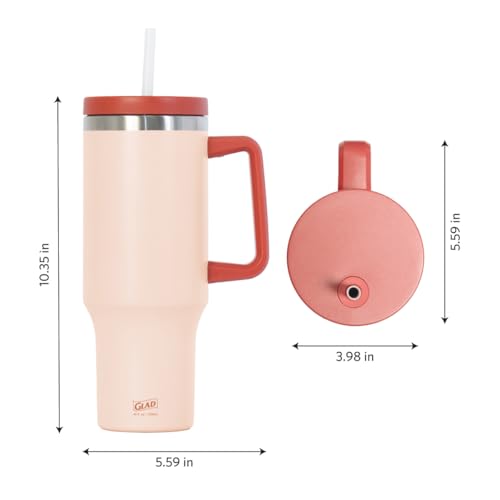 Glad Pioneer Stainless Steel Tumbler with Lid and Straw - Double Walled Insulated Cup with Handle - Leak Resistant & Cup Holder Compatible, Drinks Stay Cold All Day, 40oz, Rust - color: Rust, size: 40 Ounces