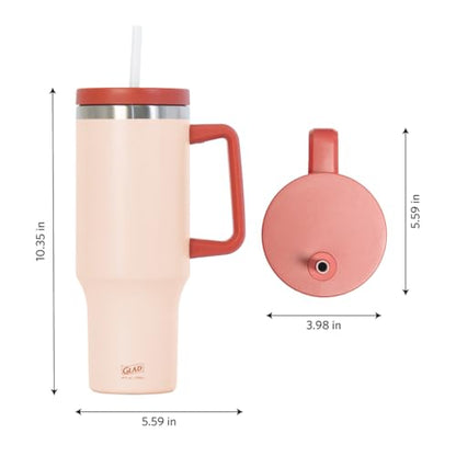 Glad Pioneer Stainless Steel Tumbler with Lid and Straw - Double Walled Insulated Cup with Handle - Leak Resistant & Cup Holder Compatible, Drinks Stay Cold All Day, 40oz, Rust - color: Rust, size: 40 Ounces