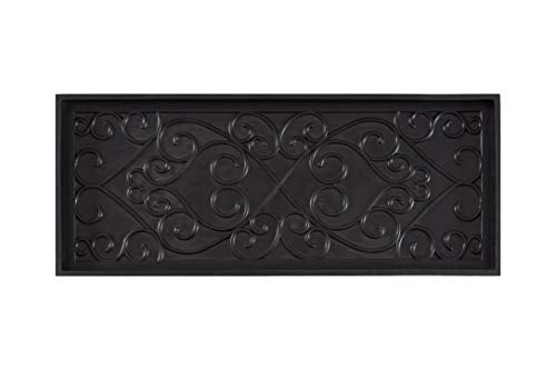 Anji Mountain AMB0BT3F-017 Black Rubber Boot/Shoe Tray with Coir, Fits 3 Pair (34.5" Wide), Cross Embossed Insert - color: Cross Embossed Insert, size: 34" x 14" x 1.5"