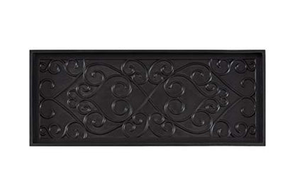 Anji Mountain AMB0BT3F-017 Black Rubber Boot/Shoe Tray with Coir, Fits 3 Pair (34.5" Wide), Cross Embossed Insert - color: Cross Embossed Insert, size: 34" x 14" x 1.5"