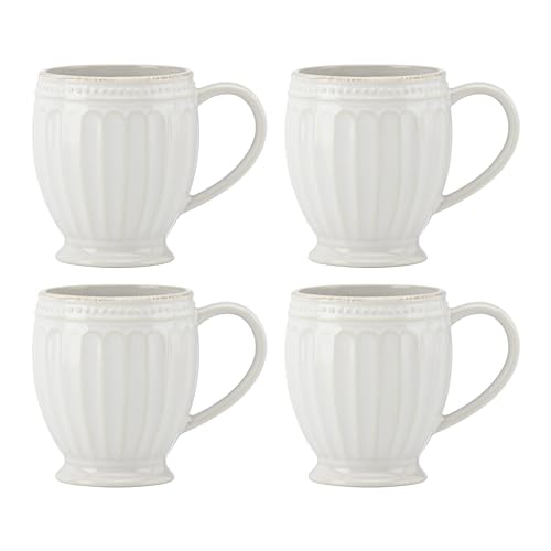 Lenox French Perle Groove White Stoneware Mug Set for 4, 12oz | dishwasher safe, microwave safe | coffee mug gift for coffee lovers | 4.25 inch, 14oz, gift for women - style: Mugs, Set of 4