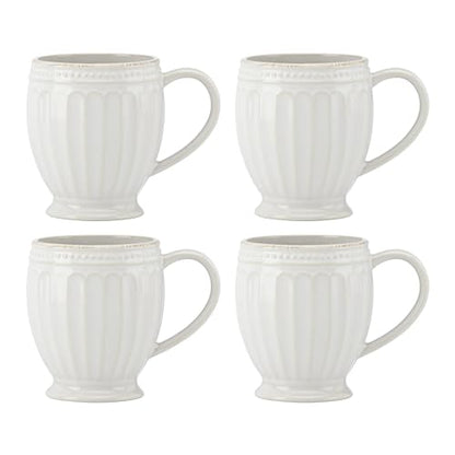 Lenox French Perle Groove White Stoneware Mug Set for 4, 12oz | dishwasher safe, microwave safe | coffee mug gift for coffee lovers | 4.25 inch, 14oz, gift for women - style: Mugs, Set of 4
