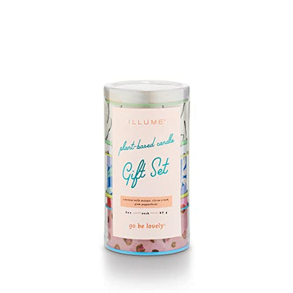 Illume Go Be Lovely Trio Assortment Candle Gift Set, 3" L x 3" W x 8" H