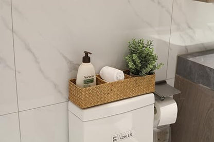 Seagrass Storage Basket Woven Shelf Baskets for Bathroom Vanity Dresser Organizer 14.6inch x 4.7inch x 3.1inch - color: 3 Section without Lid