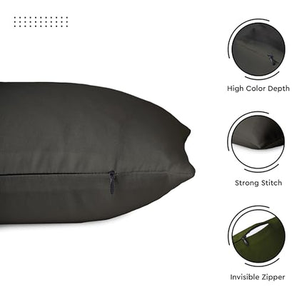 Encasa XO Throw Pillow Covers, Cotton, No Inserts 16"x16" Charcoal Grey | Durable Cotton Canvas | Concealed Invisible Zipper | Ideal for DIY & Embroidery | Living Room & Couch | Set of 2 - color: Charcoal Grey, size: 16" x 16" (Pack of 2)