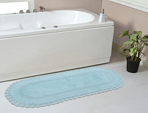 Home Weavers Hampton Crochet Reversible Bathmat 100% Cotton Bathroom Rug, Machine Washable Rug, Extra Soft and Absorbent Bath Rug, Kitchen Mat, 21"x54" Runner, Aqua - color: Aqua, size: 1'9" x 4'6" (Oval)
