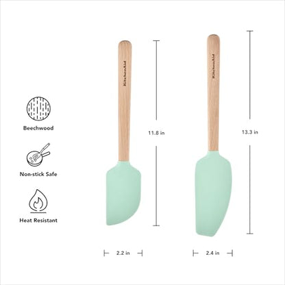 KitchenAid Beechwood Spatula Set, 2-Piece, Spearmint - color: KitchenAid Beechwood Spatula Set, 2-Piece, Spearmint