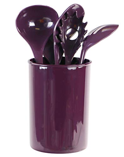 Reston Lloyd 6 Piece Kitchen Utensil Holder for kitchen counter, Utensils crock with Heat Resistant Spoon, Slotted Spoon, Ladle, Spatula BPA Free, Plum - color: Plum, size: Utensil Holder Set