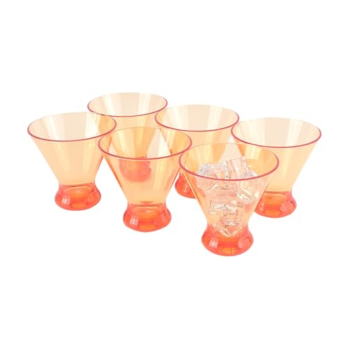 Set of 6 Martini glass 9 oz Stemless Glasses,Heavy Base Stable Cocktail/Drink/Juice/Red Wine Glasses,Fits Ice Cream/Milkshakes,Dishwasher Safe,Ideal Gift for Home Party (Orange) - color: Orange