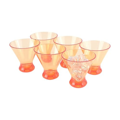 Set of 6 Martini glass 9 oz Stemless Glasses,Heavy Base Stable Cocktail/Drink/Juice/Red Wine Glasses,Fits Ice Cream/Milkshakes,Dishwasher Safe,Ideal Gift for Home Party (Orange) - color: Orange