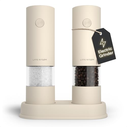 LARS NYSØM Electric Salt and Pepper Grinder Set I Automatic Salt and Pepper Mills with Adjustable Ceramic Grinder I AAA-Battery Operated Electric Spice Mill Set (Cream Beige) - color: Cream Beige