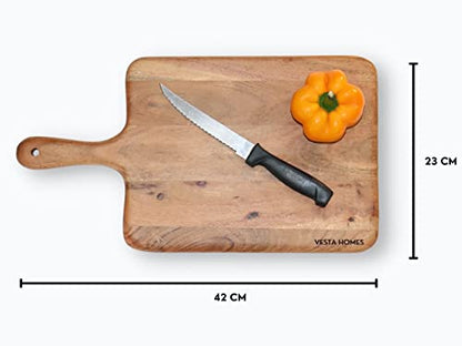 Vesta Homes Wooden Cutting Board/Chopping, Serving Board, Platter for Vegetables, Fruits, Cheese, and Charcuterie | Natural Acacia Wood | 16 * 9 Inches | Handcrafted in India - size: 16"L x 9"W