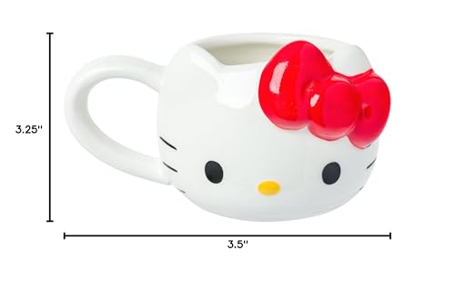 Silver Buffalo Sanrio Hello Kitty Cream Bows, 3D Mini Cup Set, 4pk, 3.5oz | Different Color, Pack, Sculpted Ceramic Mug, Perfect for Sugar or Milk, 0.1 Liters - color: White/Multi
