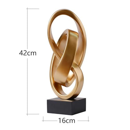 HAUCOZE Abstract Sculpture Statue Modern Decor Table Centerpiece 17.0 Inch | Glossy Gold Resin Handicraft with Black Base Home Ornament Fashion Art Gift for Living Room Bedroom Office
