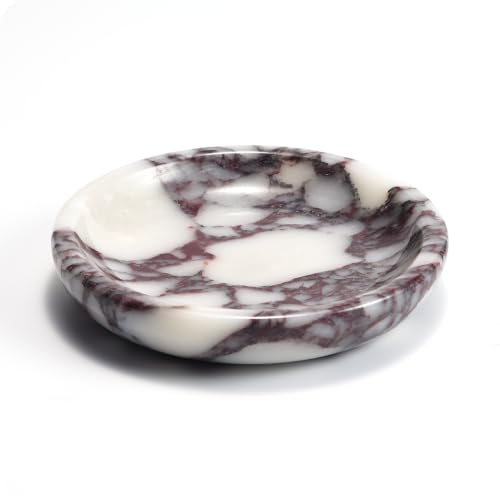 Trinket Marble Jewelry Tray - Stone Ring Key Purse Holder Dish, Small Cute Round Plate Decorative Bowl for Nightstand Entryway Coffee Table Decor (5.5 inch) - color: Circle-Calacatta Viola