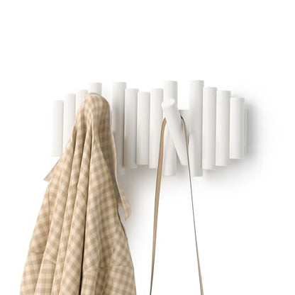 Umbra Picket Coat Rack, Wall Mount 5 Flip-Down Coat Hooks, White - color: White, size: 5-Hook