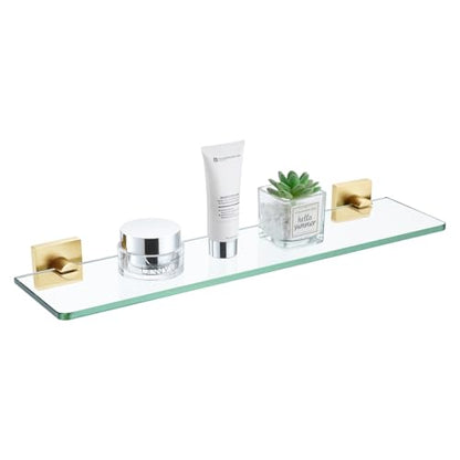 KOKOSIRI Wall Shelves 20-Inch Floating Tempered Glass Shelf Bathroom Hardware Kitchen Hanging Rack Shower Storage, Brushed Gold Stainless Steel B1107BG-L20 - color: Brushed Gold, size: 20-Inch