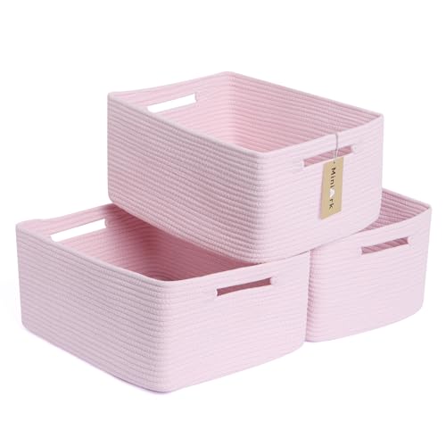 MiniArk Large Storage Baskets for Shelves, 17 x 13 x 7.5” Closet Organizers Bins for Clothes Blanket Towels, Baby Nursery, Toy Baskets Box, Woven Rope Baskets, 3 Packs Light Pink - color: Light Pink, size: 3pcs-L17×W13×H7.5"