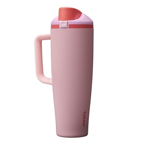 Owala FreeSip Tumbler Stainless Steel Water Bottle 40 oz Angel Food Cake | Triple-Layer Insulation | Leak-Proof Lid with Push-Button | Double Threaded Lid for Left and Right-Handed Drinking - color: Angel Food Cake, size: 40 Ounces