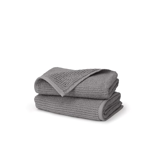 BOLL & BRANCH Turkish Ribbed Hand Towel Set, Stone | Set of 2 - 100% Organic Turkish Cotton - Soft Absorbent Quick Dry Luxury Spa Hand Towels, Textured Rib Weave - color: Stone, style: Turkish Ribbed