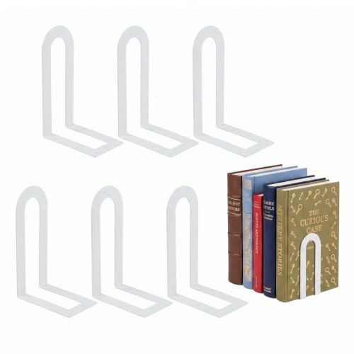 Sanwarm Bookends, 6 Pcs, Metal, for Home Office Desk Shelves Modern White | Metal Decorative Book Ends Non-Skid Book Stoppers Holder 3 Pair Gifts for Reading Enthusiasts Library Decor - color: White, size: 6Pcs (6"H x 3.75"D x 3.5"W)
