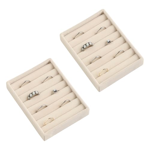 Small Jewelry Trays for Drawer,2 Pack 7 Slots Ring Organizer | Jewelry Box Inserts,Drawer Inserts,Vanity Drawer Organizer,Mini Size,Compact Ring Holder,Stackable Ring Tray - color: Beige, size: 7 Slots Set 2