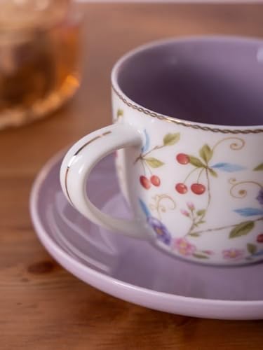 Porcelain Set of 2 Pastel Cups 8 oz with Saucers 5.75", Glamour by Marsseus Collection, Gift Box, Floral motif - color: Floral motif-1