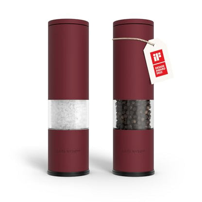 LARS NYSØM Salt and Pepper Grinder Set Manual, Stainless Steel Salt and Pepper Mills with Adjustable Ceramic Grinder I Design Spice Shakers (Berry Red) - color: Berry Red, size: Set of two manual grinders