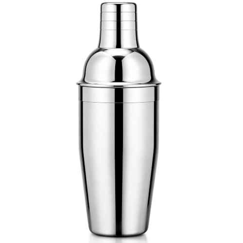 25oz Cocktail Shaker with Jigger Lid & Silicone Seal | Lid with 1.5oz Measured Marks for Precise Pouring, Food-Grade Silicone Gasket, Stainless Steel, Ideal Home Bar Gift Set - color: Bright Silver