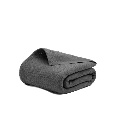 100% Cotton Waffle Blanket Twin Size for College Dorm, Lightweight Breathable Soft for Summer, Premium Waffle Weave Blanket for Bed & Gifts for Women, 68" x 92" - color: Charcoal Grey, size: Twin(92"x68")