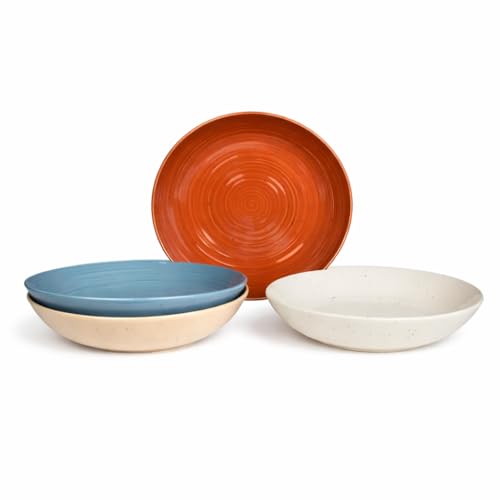 Sango Siterra Painter's Palette Stoneware Pasta Bowls (Set of 4) – Pasta & Serving Bowls, Earthy Reactive Glaze, Multi Assorted Colors, Microwave & Dishwasher Safe, for Everyday Dining & Entertainment - color: Rustic Mix, size: Pasta Bowl Set