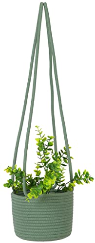 Hanging Planter Basket, Rope Woven Plant Holder hangers, Up to 7” Pot | Indoor plant hangers with macrame design. Modern storage organizer for home decor. Woven cotton rope, perfect for plants. - color: Green