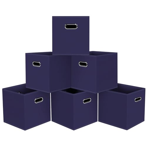 Black Foldable Storage Cubes Bins, Fabric Storage Box Cubes Organizer Baskets with Dual Handles for Home Organizer,Set of 6,(Navy Blue) - color: Navy Blue, size: 6 Pack