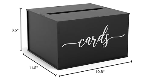 Wooden Wedding Card Box with Slot and Lid | Graduation Card Box for Party 2026 | Grad Gift Money Envelope Holder for Reception, Bridal Shower, Birthday, Retirement | Rustic Keepsake Decorations - size: Card Box (Black)