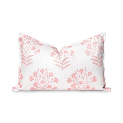 Hofdeco Premium Coastal Patio Indoor Outdoor Lumbar Pillow Cover Only, 12"x20" Water Repellent for Backyard, Couch, Blush Pink Print Floral - color: Blush Pink Floral 12"x20", size: 12"x20"