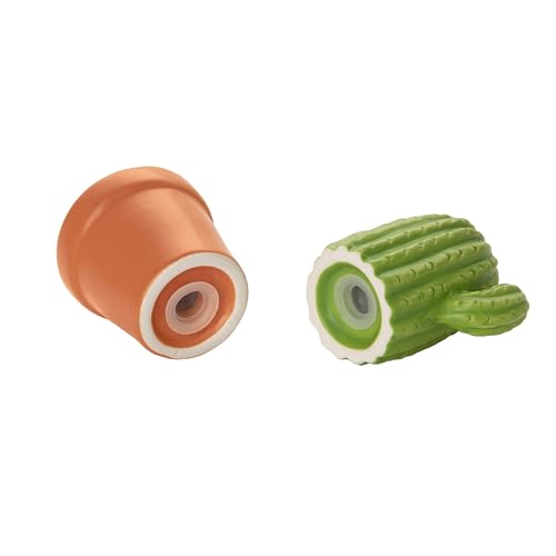 Fisura - Original salt and pepper shaker "cactus". Salt and pepper set for the table in the shape of a cactus. Set of ceramic salt and pepper shakers. 2.75 x 4.52 inches - color: Cactus