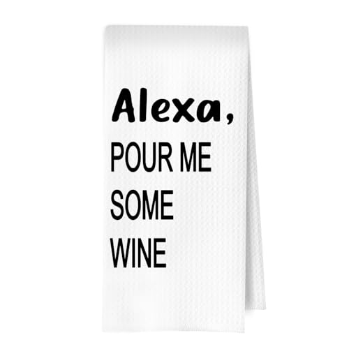 Wine Gifts Kitchen Towels - Alcohol Gifts Decorative Waffle Dish Towels, Wine Lover Gift Hand Towel, Pour Me Some Wine Tea Towel, 16×24 Inches - color: Pour Me More Wine