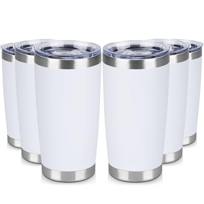 20 oz Tumbler Stainless Steel Tumblers Bulk with Lid Double Wall Insulated Coffee Tumbler Cups for Hot & Cold Drinks Powder Coated Travel Coffee Tumbler Mug Metal (White, 6 pack) - color: White, size: 20 ounces (6 pack)