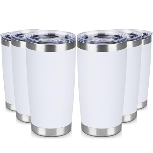 20 oz Tumbler Stainless Steel Tumblers Bulk with Lid Double Wall Insulated Coffee Tumbler Cups for Hot & Cold Drinks Powder Coated Travel Coffee Tumbler Mug Metal (White, 6 pack) - color: White, size: 20 ounces (6 pack)