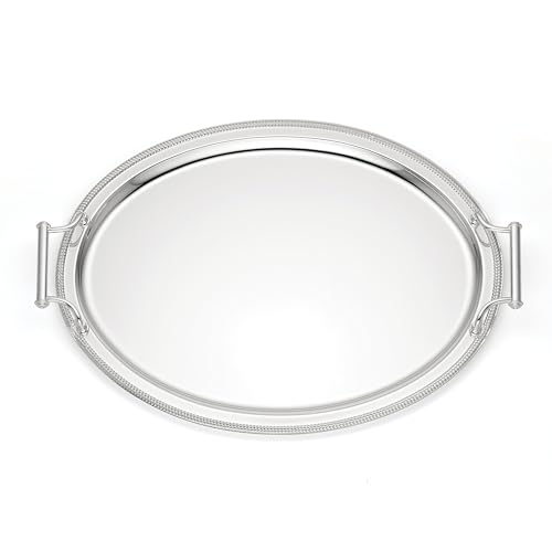 Reed & Barton Oval Silverplate Serving Tray with Handles | braided metal border | 13 x 17 inch | elegant entertaining or vanity decor, gift for women, vanity decor item - style: Oval