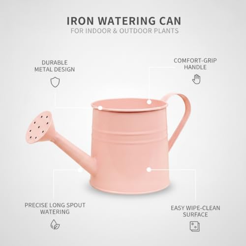 Long Spout Iron Watering Can for Indoor & Outdoor Plants, Durable Metal Design with Precise Flow Control (1 Pack) - color: Pink