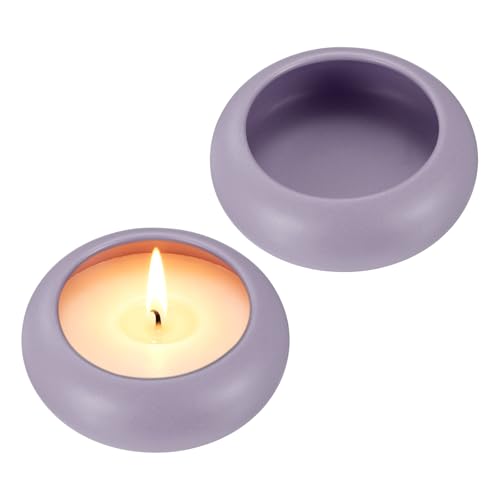 uxcell 2Pcs Pebble Tea Light Candle Holder, 1.2" Height Tealight Candle Holder Handcrafted Ceramic Decorative Calming Home Decor Accent for Table Centerpiece Wedding, Purple - color: Purple