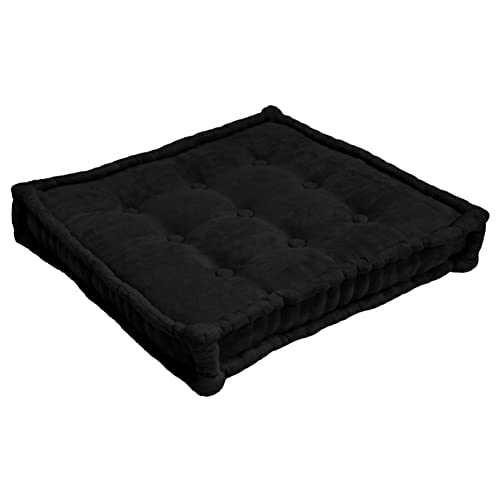 Blazing Needles Button-Tufted Microsuede Square Floor Pillow, 25", Black - color: Black