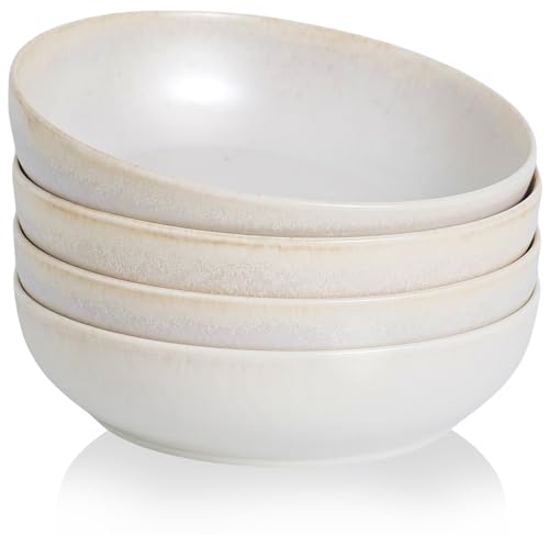 30oz Ceramic bowls set of 4-8" serving bowls for Kitchen,Pasta,Salad-Dishwasher & Microwave Safe Perfect for Housewarming, Thanksgiving, Christmas-Reactive Glaze Mixed White - color: Reactive Glaze Mixed White