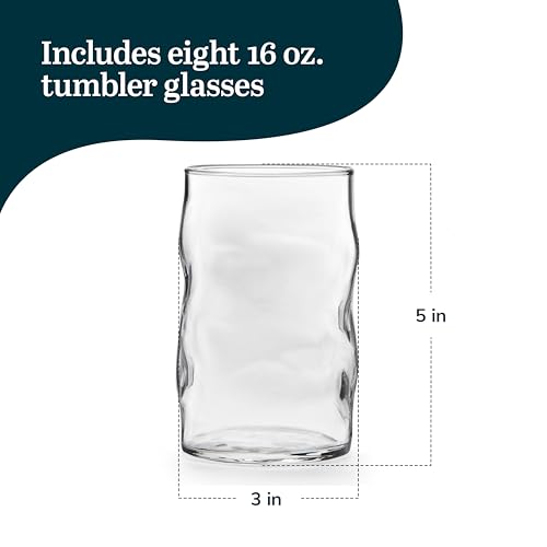 Libbey Lava Tumbler Drinking Glasses, All Purpose, Molten Groove Glasses Set of 8, Tactile, Tall Drinking Glasses for Water, Cocktails - color: Lava