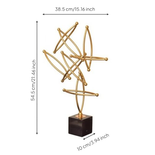 Decorative Craft Item Abstract Geometric Sculpture Modern Statue Metal Figurine Marble with Gold Tone Electroplated Finish Suitable for Desk Shelf Side Table Home Decor, Large - size: Large