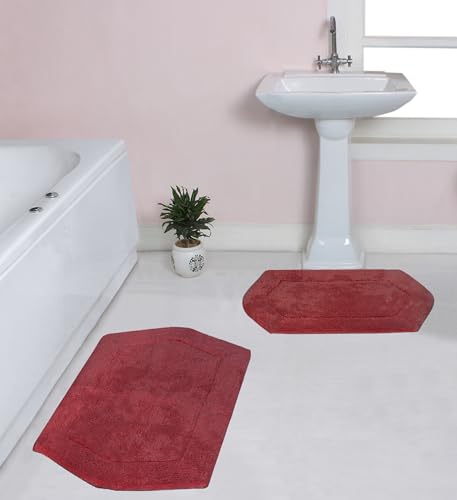 Home Weavers 100% Cotton Tufted Waterford Collection, Extra Soft and Absorbent Bath Rugs, Machine Washable Bath Mats for Bathroom, 2 Piece Set(M+L), Red - color: Red, size: 2 Piece Set(M+L)