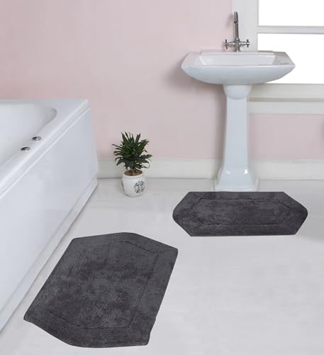 Home Weavers 100% Cotton Tufted Waterford Collection, Extra Soft and Absorbent Bath Rugs, Machine Washable Bath Mats for Bathroom, 2 Piece Set(M+L), Gray - color: Grey, size: 2 Piece Set(M+L)